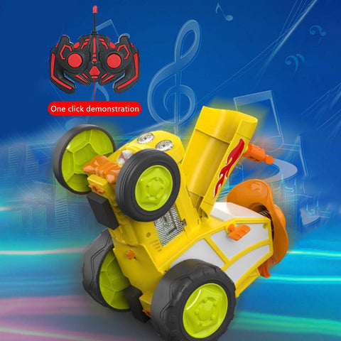 Yellow 360 Rotating Crazy Jumping Car with Light Music Remote Control RC Stunt Car AU